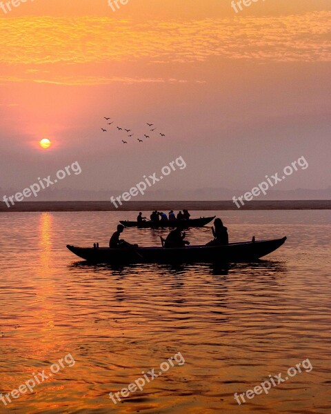 Boat River Sunrise Water Transport