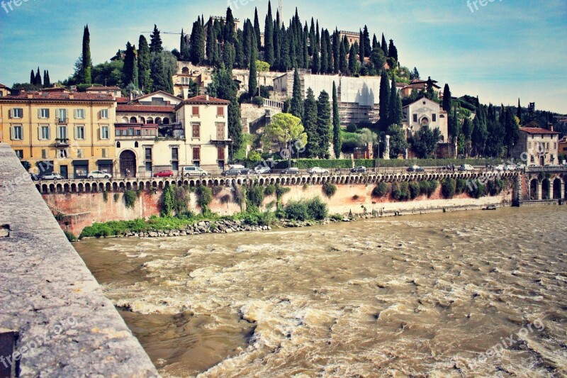 Verona Town Italy River Flowing