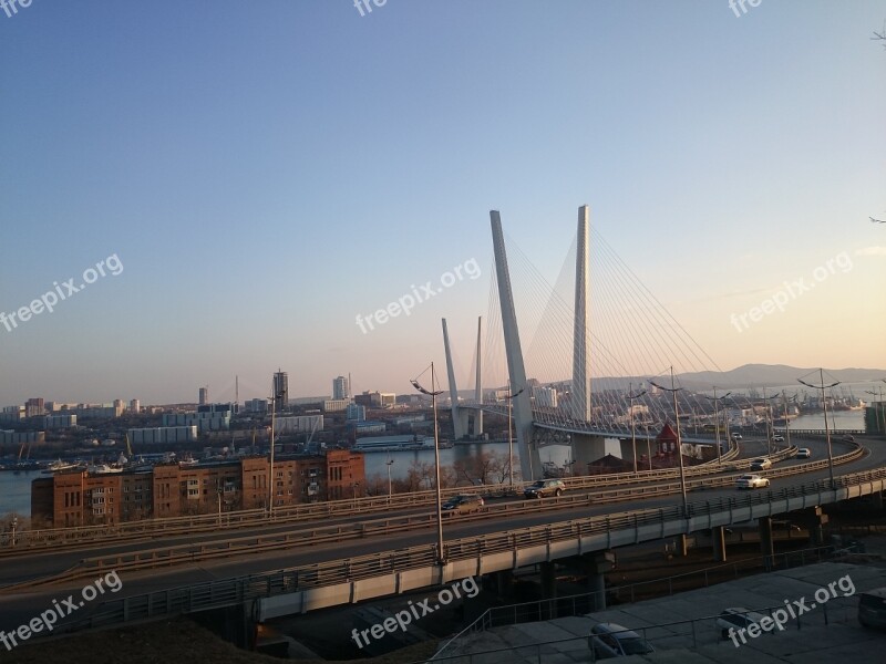 City Vladivostok Bridge Road Russia