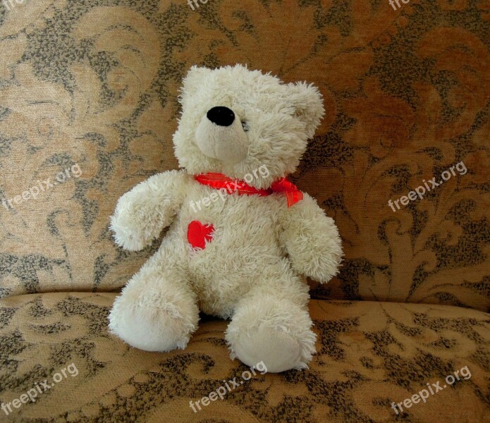 Teddy Bear White Red Sofa Sit