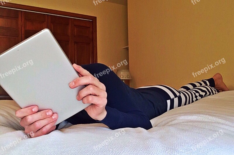 Person Surfing Internet Technology Bed