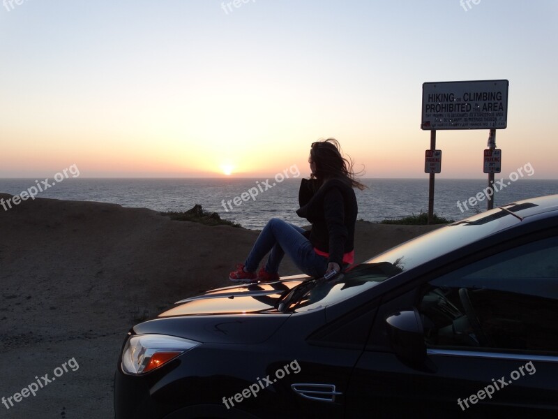 Sunset Car Landscape Travel Sky