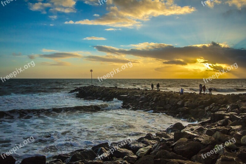 In The Evening Sunset England Ocean Seascape