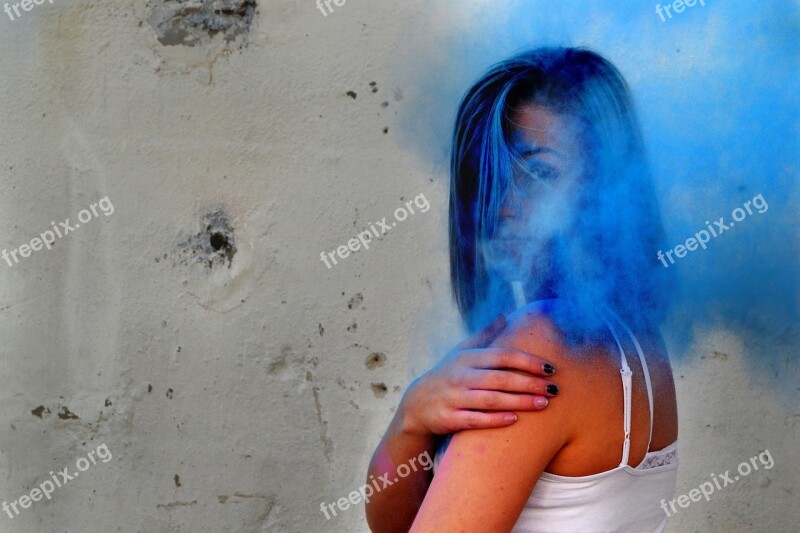 Blue Color Holi Powder Portrait