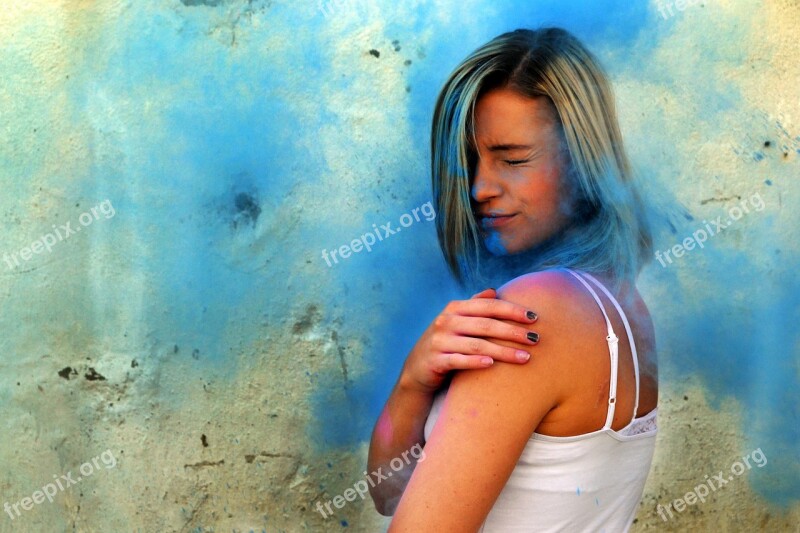 Blue Color Holi Powder Portrait