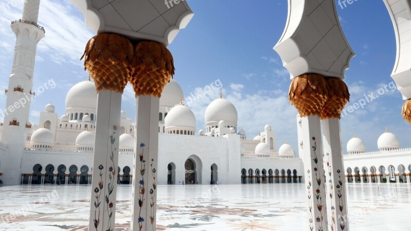 Abu Dhabi Sheikh Zayed Mosque Islamic Decoration Columns Free Photos