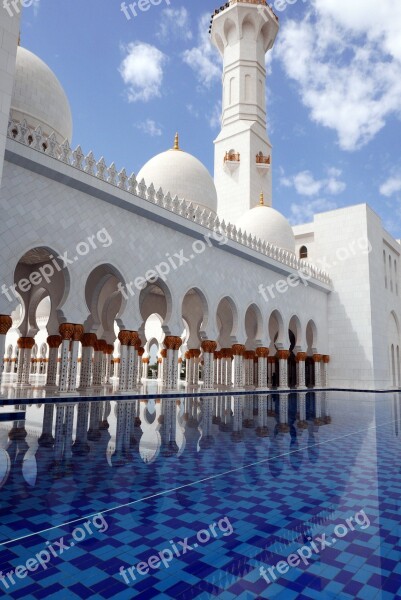 Abu Dhabi Sheikh Zayed Mosque Architecture Water Surface Free Photos