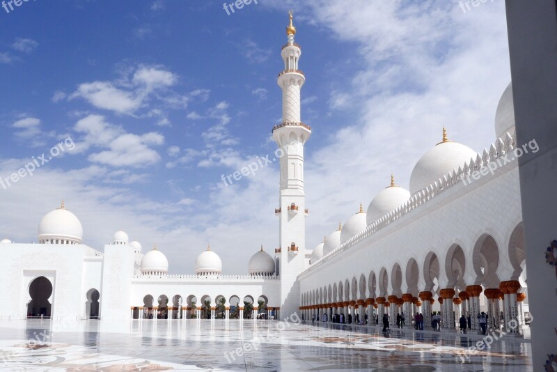 Abu Dhabi Sheikh Zayed Mosque Islamic Architecture Patio Minaret