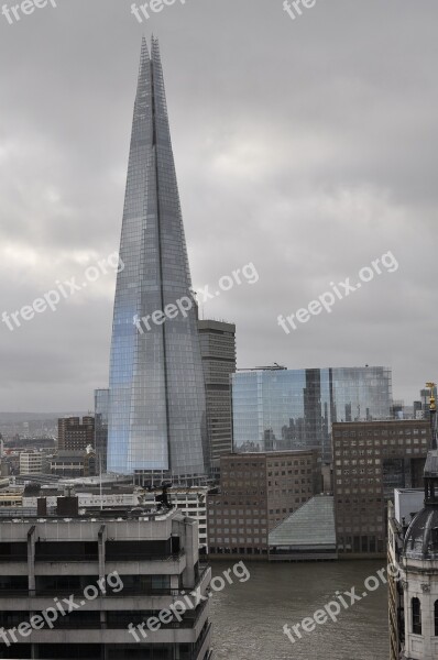 Shard London Skyline Cityscape Rainy Day