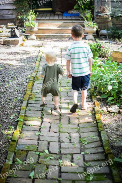 Boys Walking Brothers Family Walk