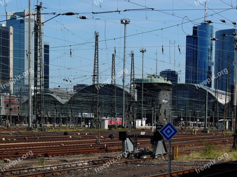 Train Railway Station Bank City Germany Remote Traffic