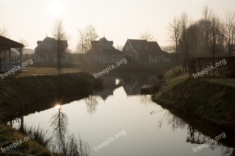 Morning Nature Cottages Water Dutch Landscape