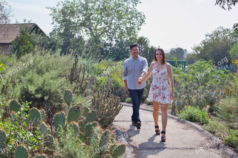 Couple Love Garden Walking Romance