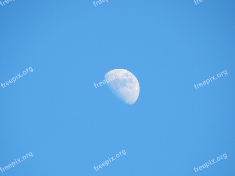 Moon Day Sky Blue Half Moon