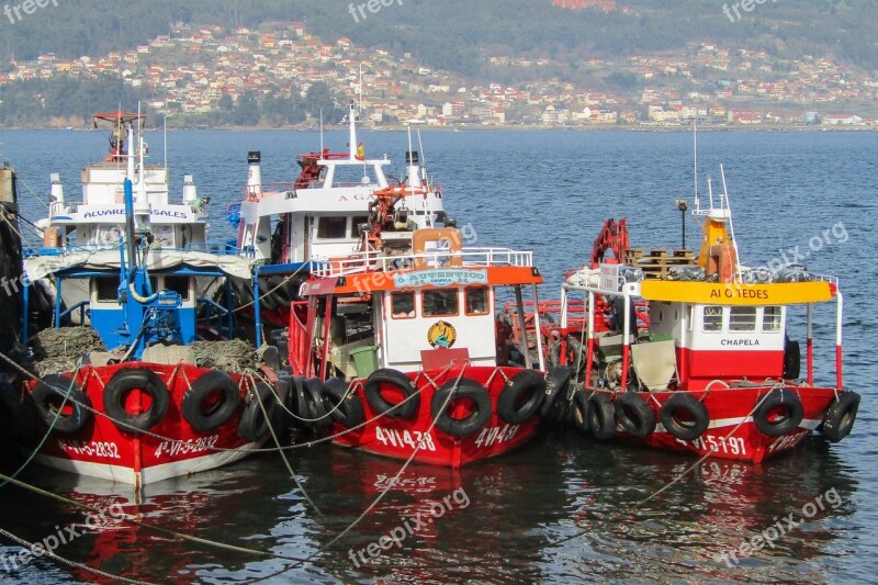 Spain Galicia Boats Fishing Mussel