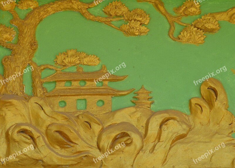 Temple Image Relief Golden Tree