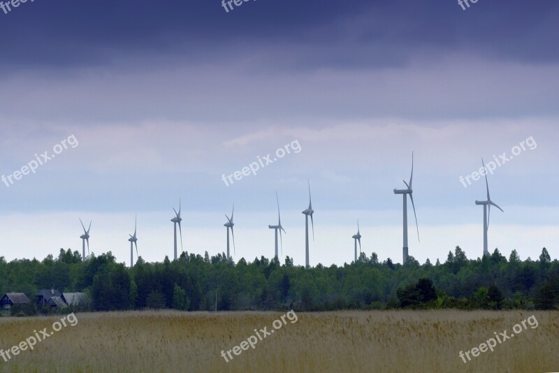 Wind Power Sky Windmill Countryside Summer