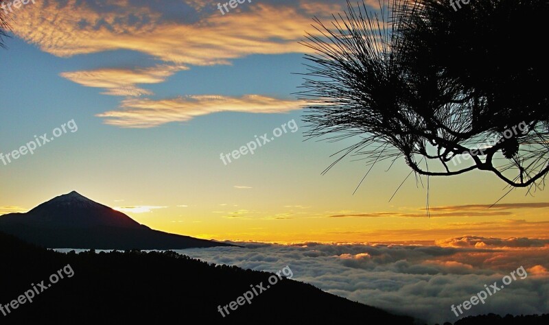 Teide Teide View Evening Sunset Sea Of Fog