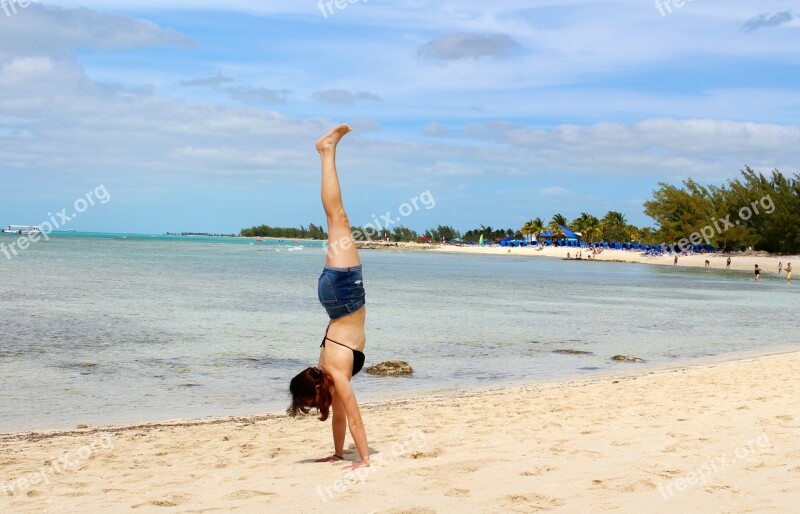 Beach Bahamas Handstand Sea Ocean