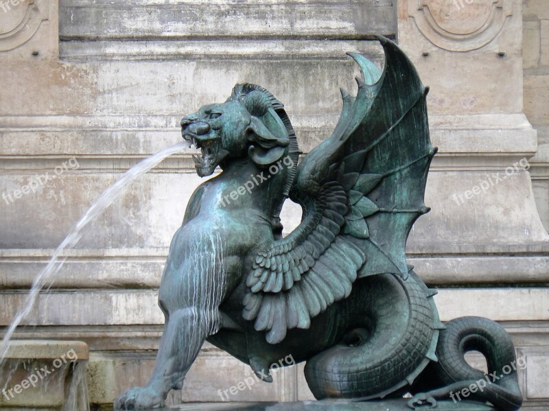 Fountain Place Saint Michel Paris France Dragon