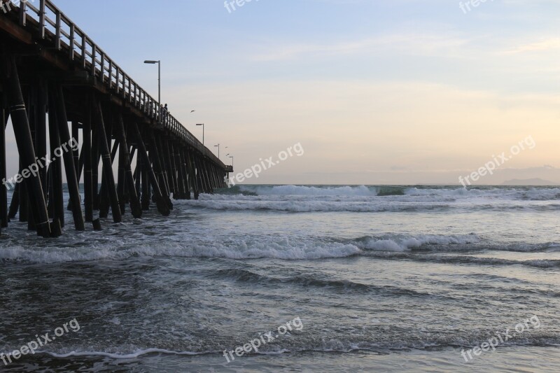 Pier Ocean Waves Water Clouds