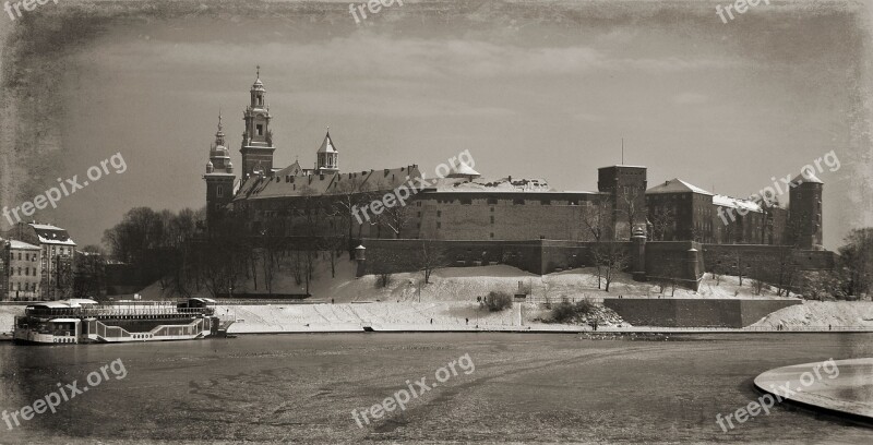 Kraków Wawel Castle Winter Monument