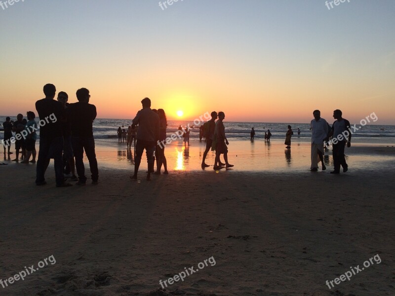 Sunset Beach Sea India People