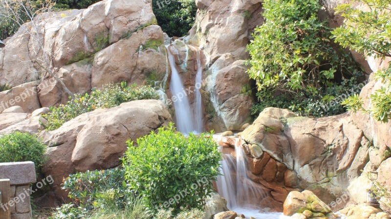 Waterfall Disney Land Water Nature Green