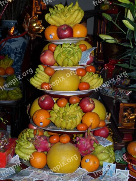 Vietnam Asia Hanoi Temple Fruit