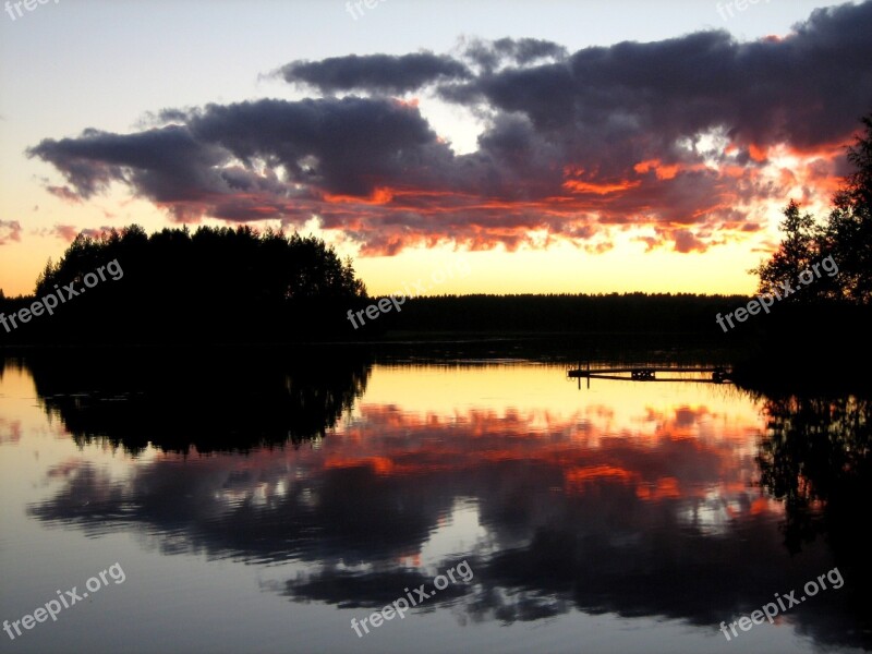 Lake Afterglow Clouds In The Evening Reddish Clouds Sky