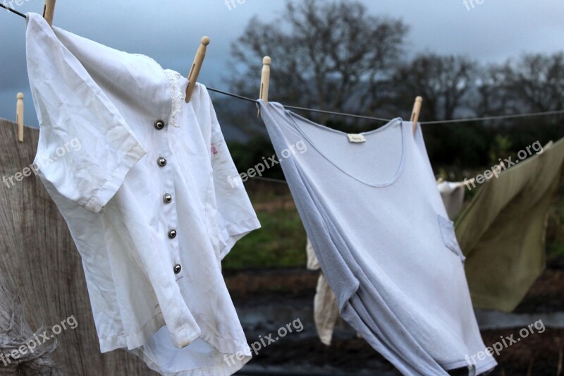 Clothes Old Washing Line Stormy