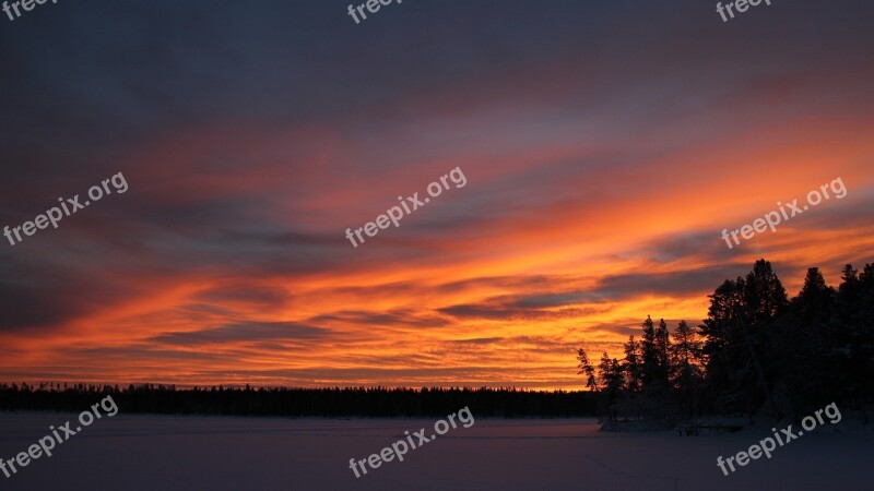 Sunset Sky Winter Arctic Clouds Cold