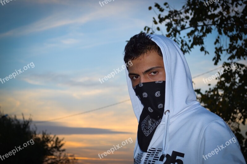 Guy Teenager Covered Face Gangster Hood