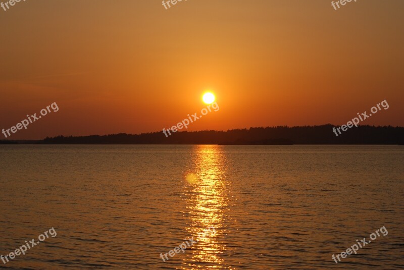 Sunset Sweden Summer Mirroring Archipelago