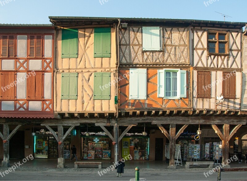 France Mirepoix Timbered Houses Arcades Shutters