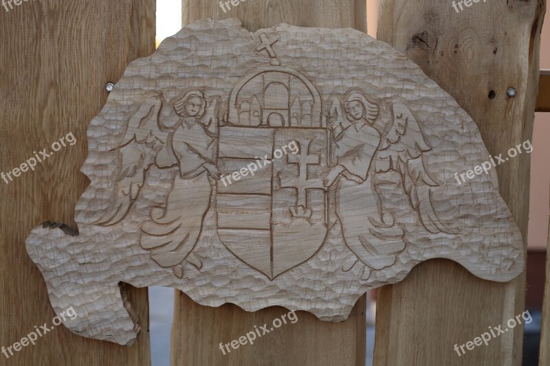 Coat Of Arms Show Hungary Carving Wood