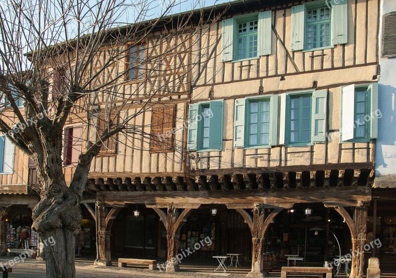 France Mirepoix Medieval Village Arcades Façades