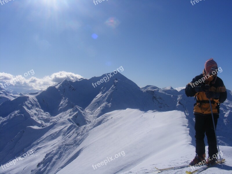 Mountain Top Before Descent The Snow Hiking