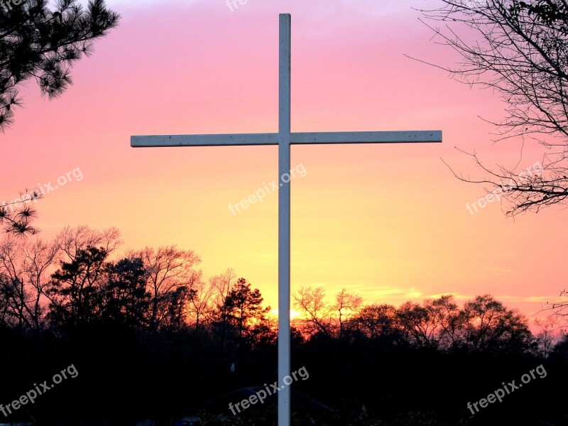 Cross Sunset Texas Nature Sunset Sky