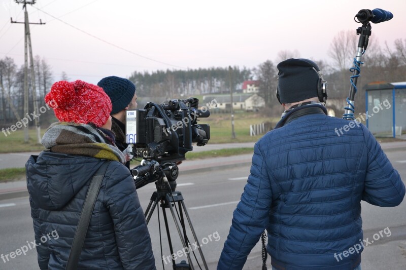 Tv Team Television And Radio Reporters Filming News