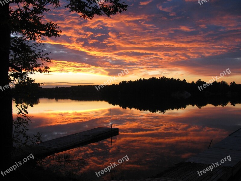 Sunset Sky Clouds Reflections Evening Dusk