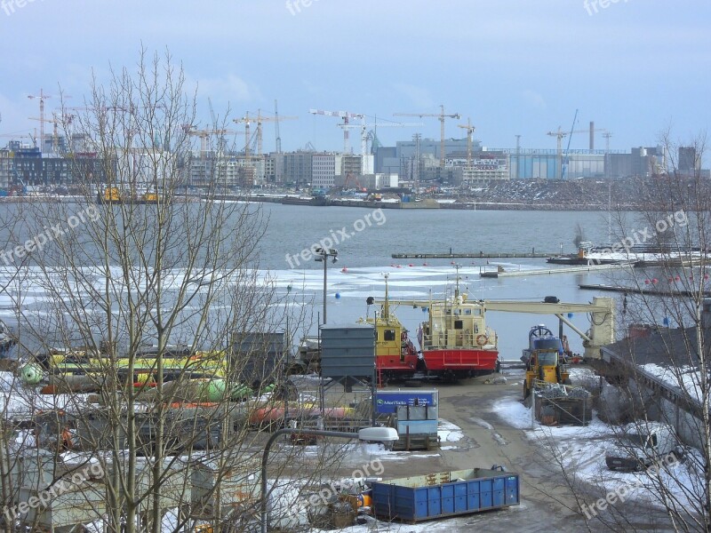 Port Ship Crane Lifting Cranes Blue