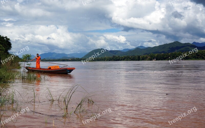 Monk Boat River Landscape Outdoor