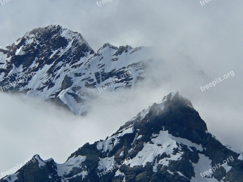 Mountains Jagged Clouds Landscape Scenic