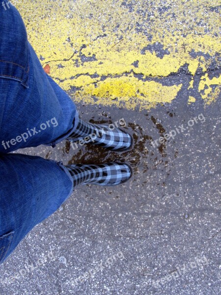 Rubber Boots Rain Puddle Wet Rubber