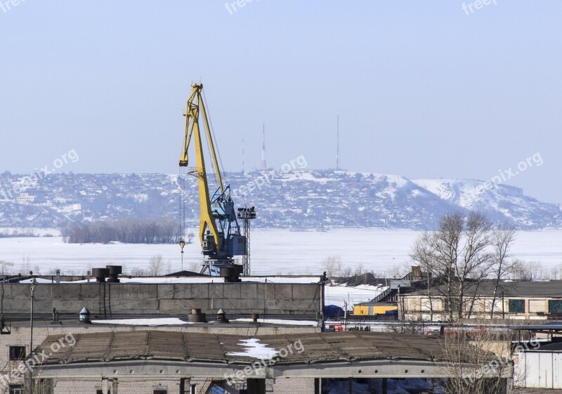 Crane Port River Port View Winter