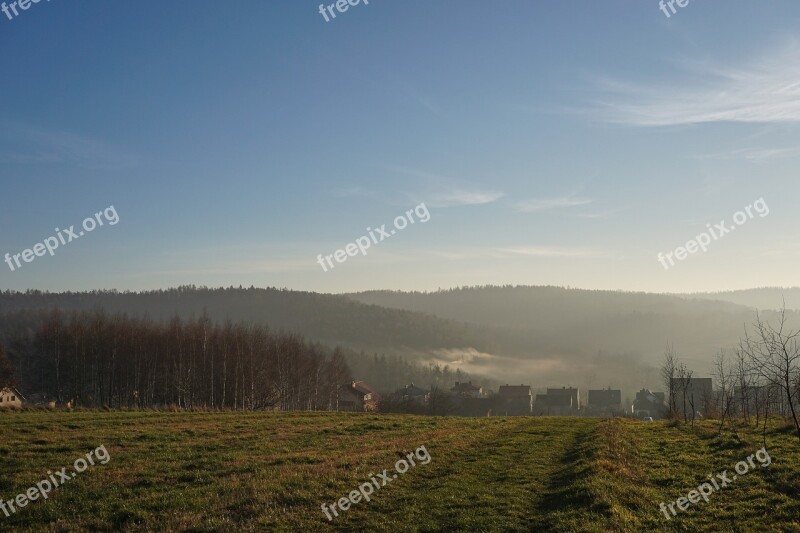 Houses Village Landscape Hazy Malopolska