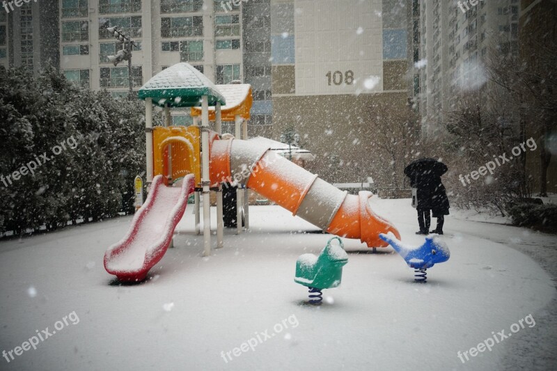 Snow Playground Winter Slides Neighborhood