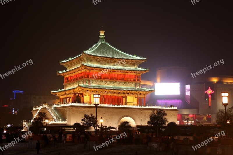 The Scenery Xi'an China The Bell Tower Asia