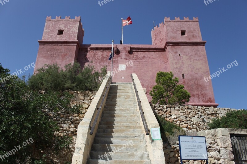 Castle Red Malta Architecture Medieval